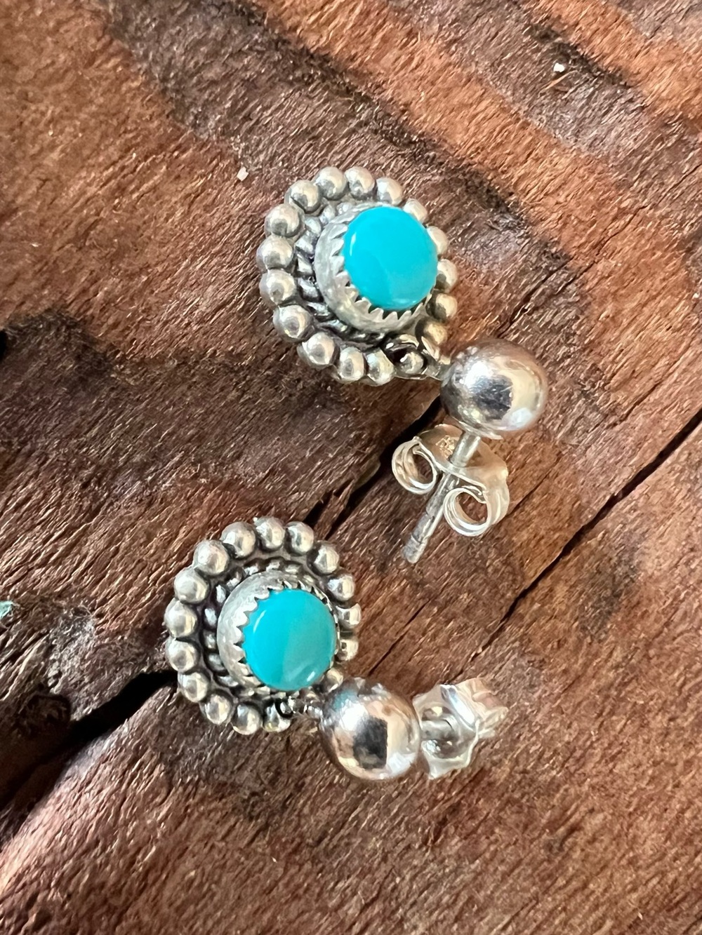 Navajo Earrings Sleeping Beauty Turquoise Floral Beaded Sterling Dangles Drops